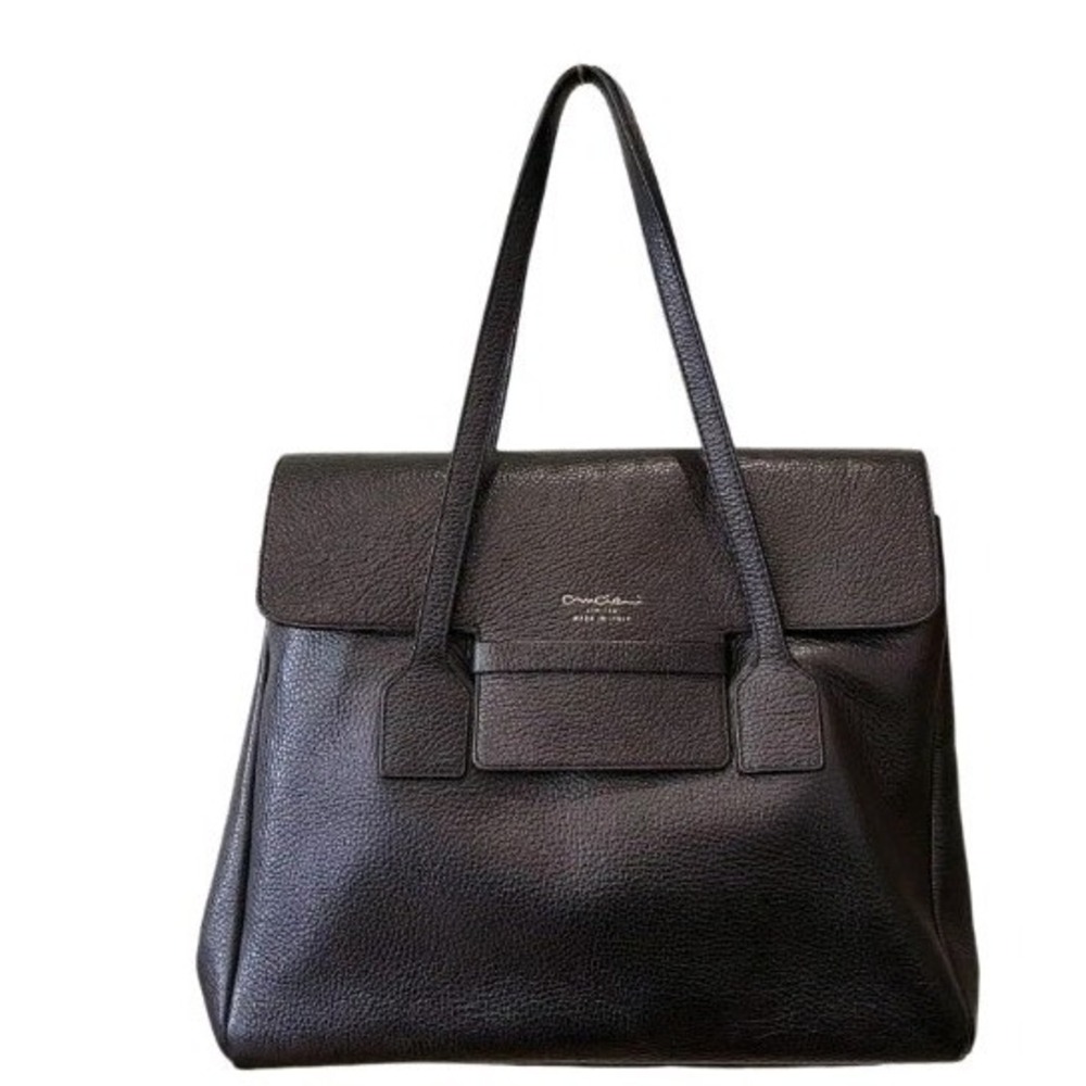 Cruciani Black Pebbled Leather Structural Flap Handbag LNC! GORGEOUS